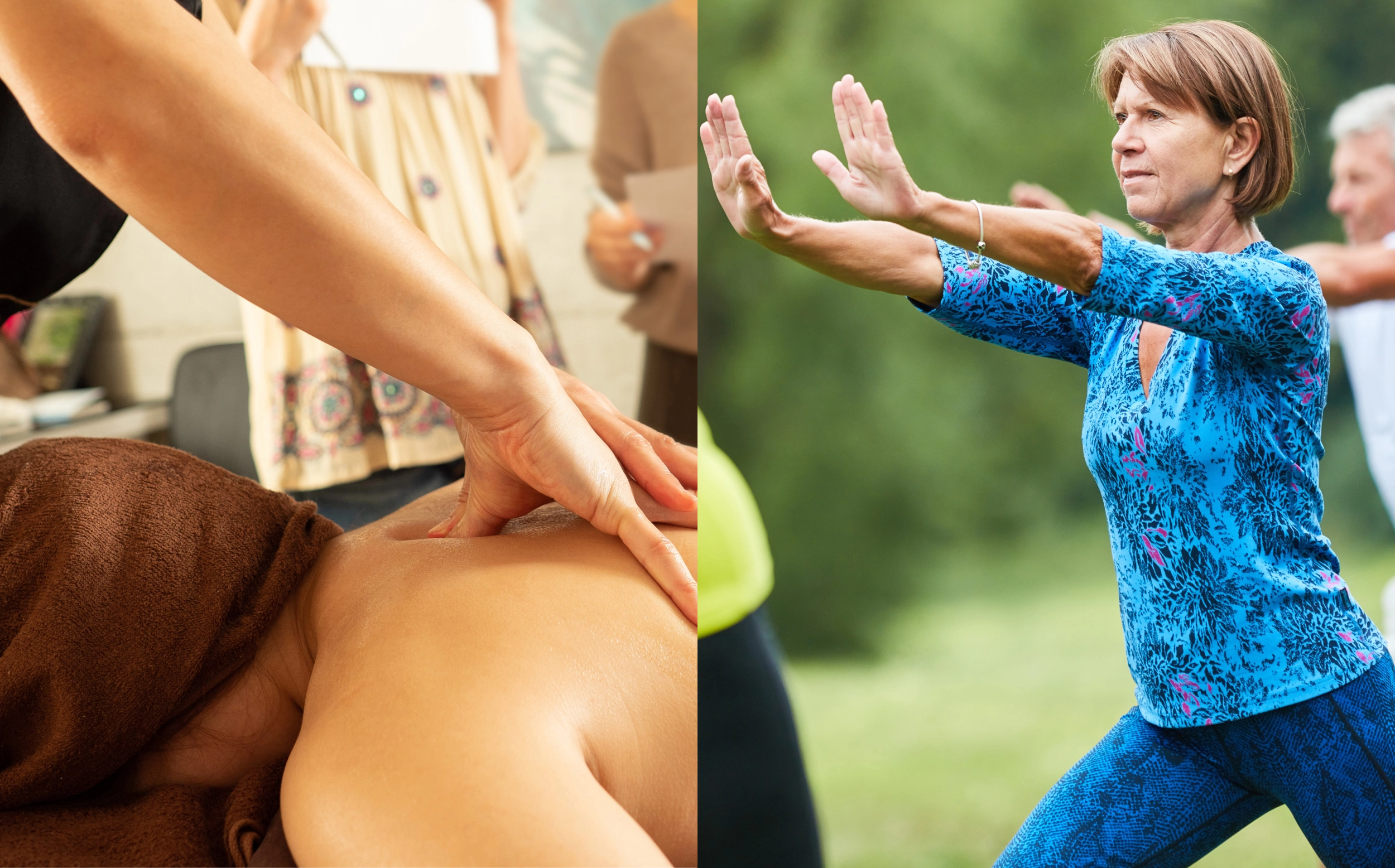 massage du dos et exercice corporel en extérieur